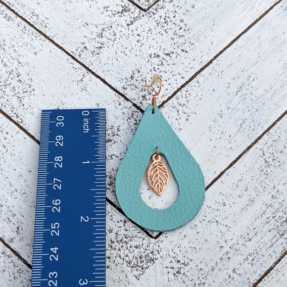 Genuine Leather Handmade Earrings - Teardrop - Picture 3 of 3